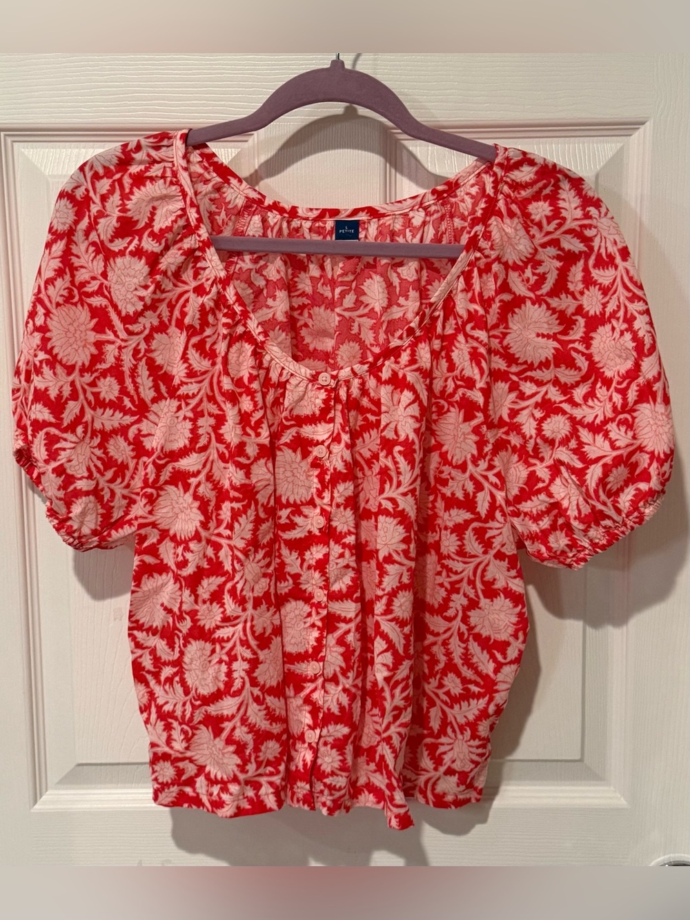 Old Navy Pink Floral Cotton Button Down Top Petite L Relaxed Fit Cottagecore